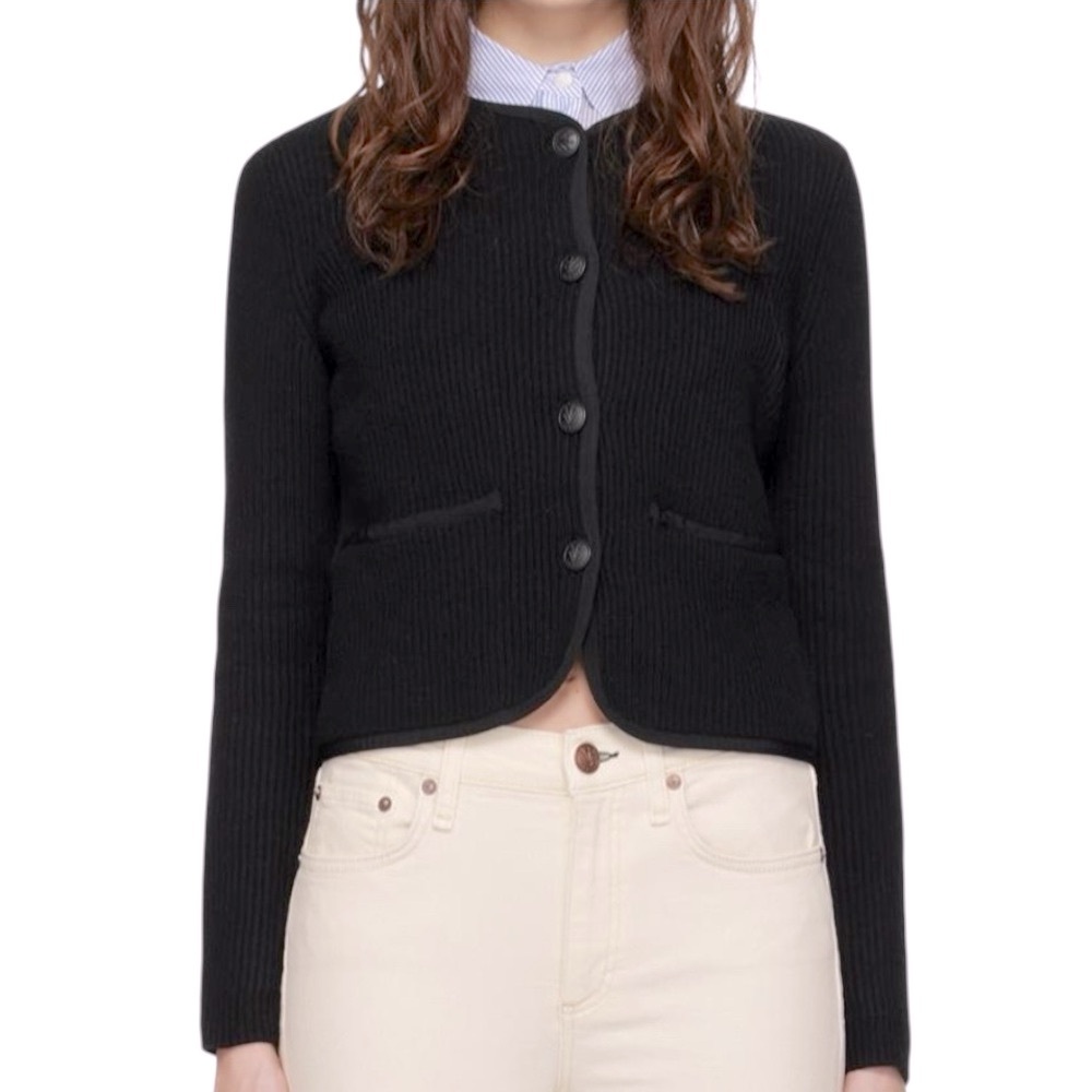 Rag & Bone Nancy Ribbed Black Button Front Cropped Cardigan - S